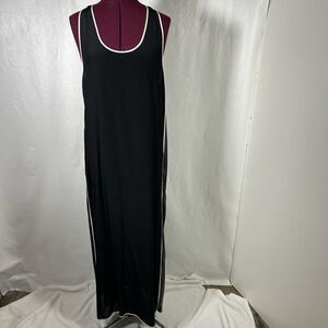 Love & Liberty Silk Tank Maxi Dress Lambskin Side Panels Sz S Black White Casual